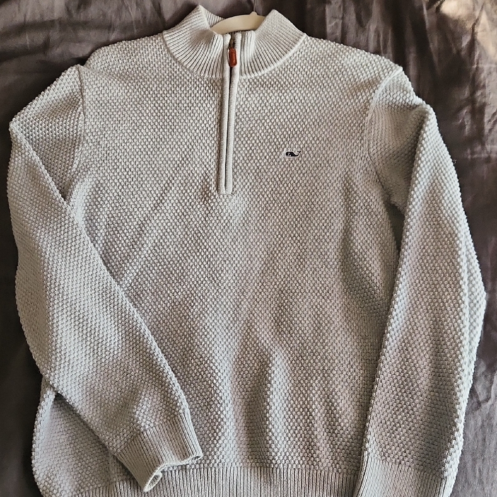 Vineyard Vines Gray Zip Up Sweater with Ribbed Texture EUC